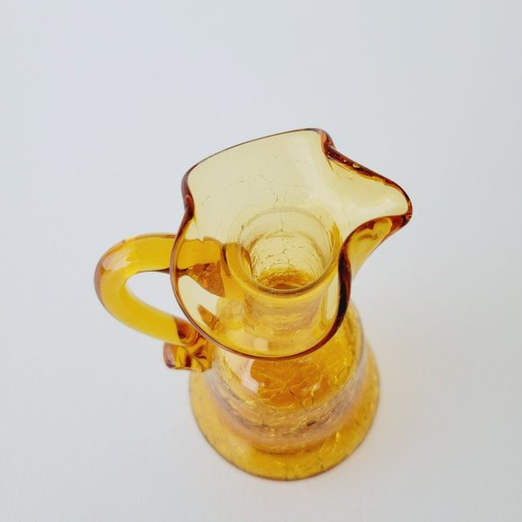 Hand Blown Amber Crackle Glass Cruet by Rainbow, Vintage Yellow Vinegar Bottle - Picture 5 of 14